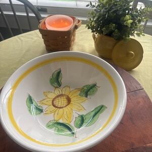 Sunflower Ceramic Bowl with Yellow and Green Design